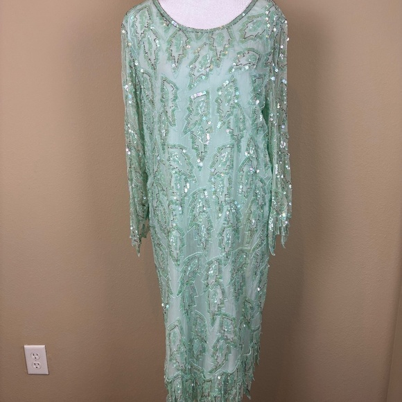 Laurence Kazar Dresses & Skirts - Laurence Kazar New York 100% Silk Vintage Mint Green Asymmetrical Mid Dress
